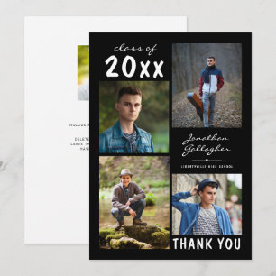 Tarjeta De Agradecimiento Guión de Graduación Colaje de Fotos Negras en Negr