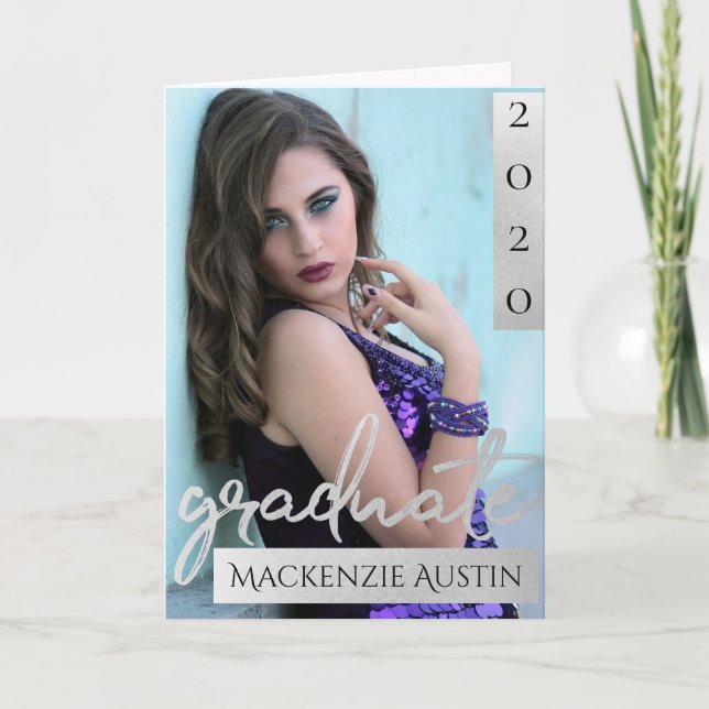 Tarjeta De Agradecimiento Guión de graduación plateado | Keepsake de pincel  (Anverso)