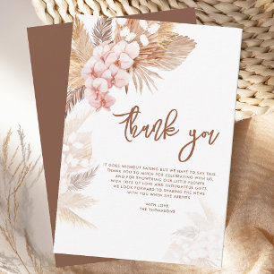 Tarjeta De Agradecimiento Guión de gramaje de Pampas florales rosadas Baby S