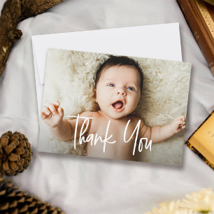 Tarjeta De Agradecimiento Guión de Handlettering horizontal Foto Baby Shower