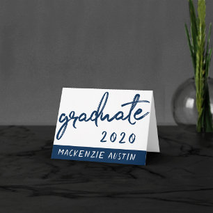 Tarjeta De Agradecimiento Guión de la Marina Graduada   Ropa de pincel azul 