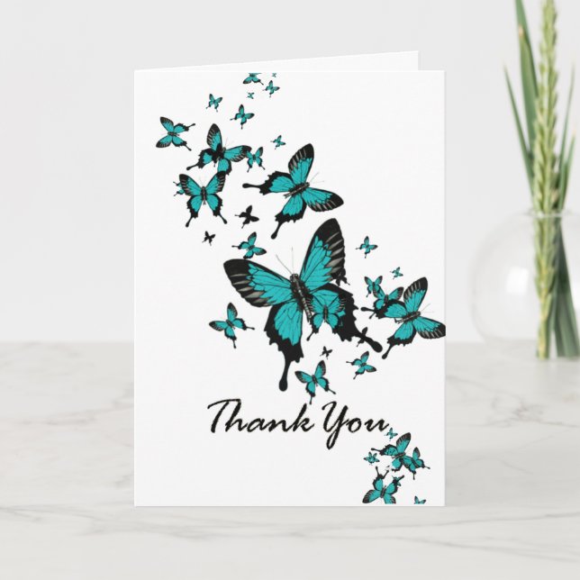 Tarjeta De Agradecimiento Guión de mariposa verde azulado-azul en cualquier  (Anverso)