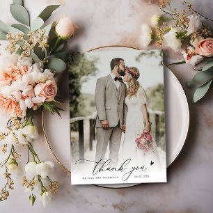 Tarjeta De Agradecimiento guion de moda boda de foto simple gracias