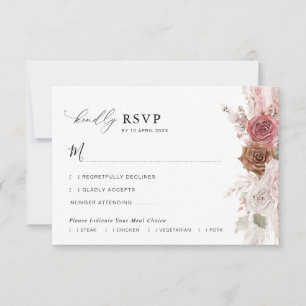 Tarjeta De Agradecimiento guión de moda pampas polvorienta boda rosa RSVP ta