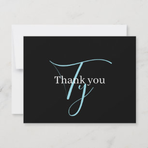 Tarjeta De Agradecimiento Guión de monograma cursivo editable negro azul bla