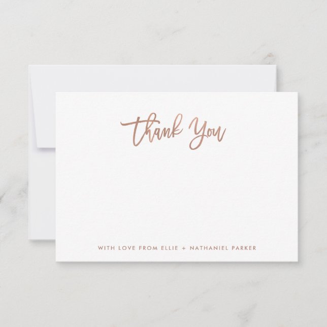 Tarjeta De Agradecimiento Guión de oro Faux Rosa moderno (Anverso)