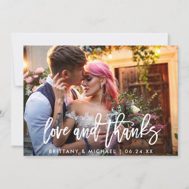 Tarjeta De Agradecimiento Guión de pincel moderno Amor Gracias Boda de fotos (Anverso)