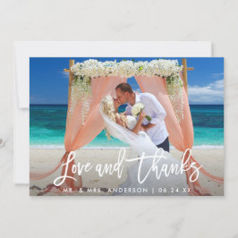 Tarjeta De Agradecimiento Guión de pincel moderno amor y gracias Boda qué