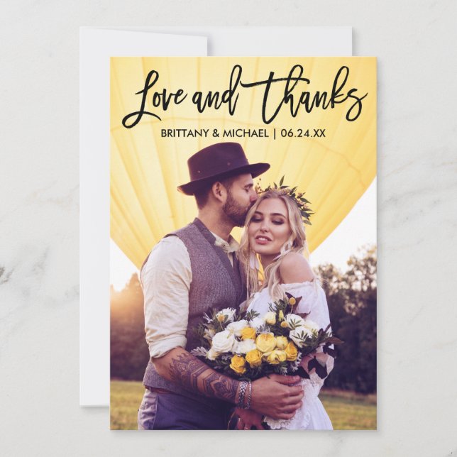Tarjeta De Agradecimiento Guión de pincel moderno Boda amor gracias pareja (Anverso)