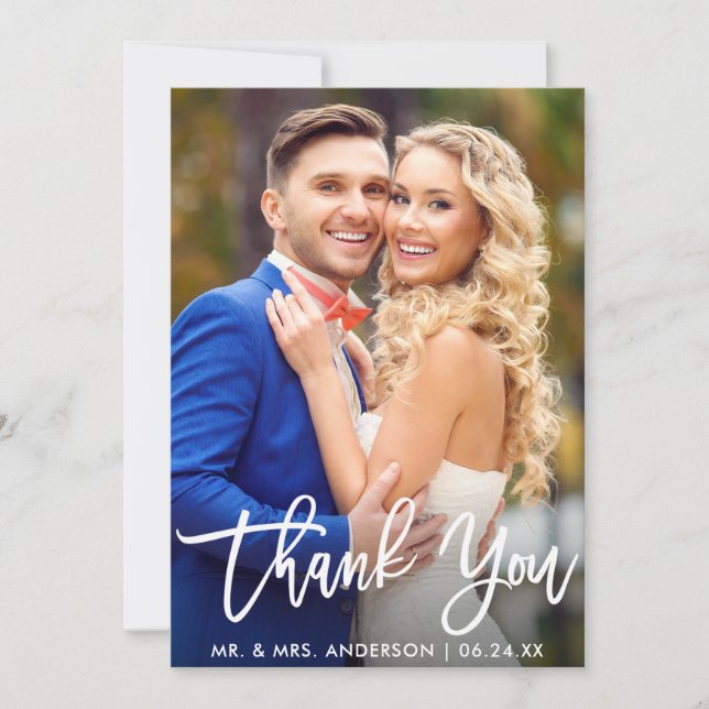 Tarjeta De Agradecimiento Guión de pincel moderno Boda de novia Groom (Anverso)