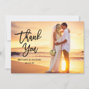 Tarjeta De Agradecimiento Guión de pincel moderno Bride Groom Foto Boda