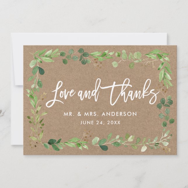 Tarjeta De Agradecimiento Guión de pincel moderno Eucalyptus Amor Gracias Kr (Anverso)