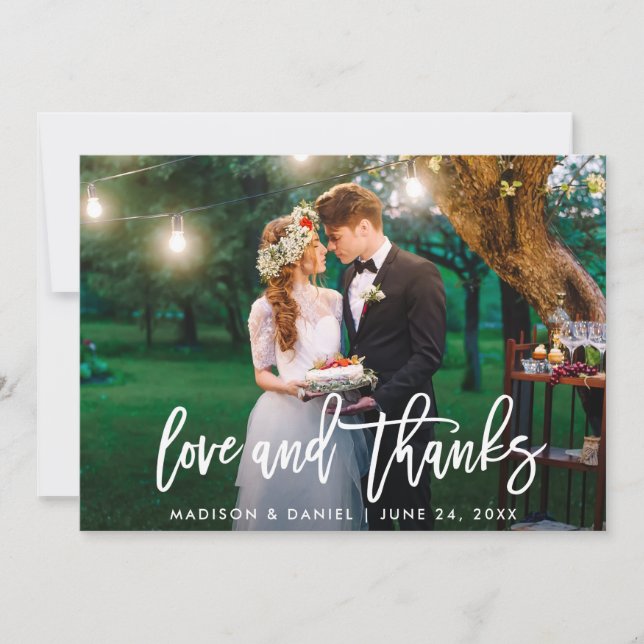 Tarjeta De Agradecimiento Guión de pincel moderno Foto Amor Gracias Boda (Anverso)