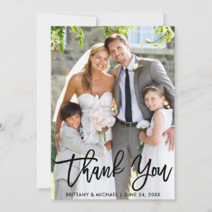Tarjeta De Agradecimiento Guión de pincel moderno fotográfico boda