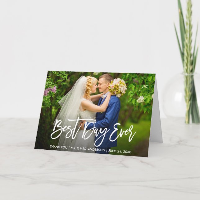 Tarjeta De Agradecimiento Guión de pincel moderno Mejor día de Boda (Anverso)