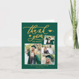 Tarjeta De Agradecimiento Guión dorado elegante verde 4 Graduación de fotos
