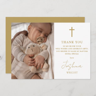 Tarjeta De Agradecimiento Guión dorado Foto moderna bautismo bautizo