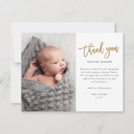 Tarjeta De Agradecimiento Guión dorado moderno 2 foto bebé