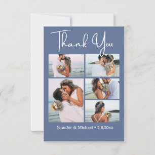 Tarjeta De Agradecimiento guión elegante 5 fotos collage boda nova azul