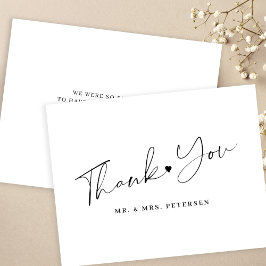 Tarjeta De Agradecimiento Guión elegante de boda blanco y negro