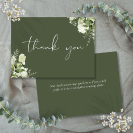 Tarjeta De Agradecimiento Guión elegante de floral verde oliva personalizado