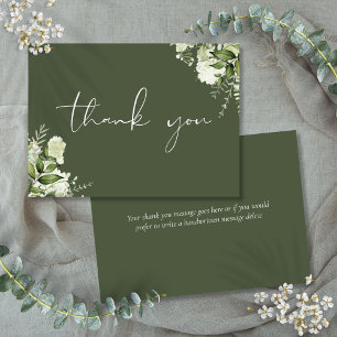 Tarjeta De Agradecimiento Guión elegante de floral verde oliva personalizado