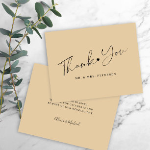 Tarjeta De Agradecimiento Guión elegante del boda amarillo de mantequilla