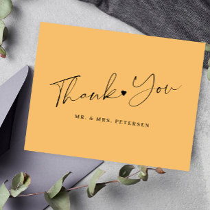 Tarjeta De Agradecimiento guión elegante del boda naranja