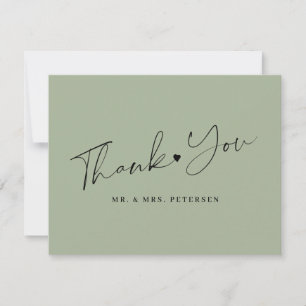 Tarjeta De Agradecimiento Guión elegante del boda verde sabio