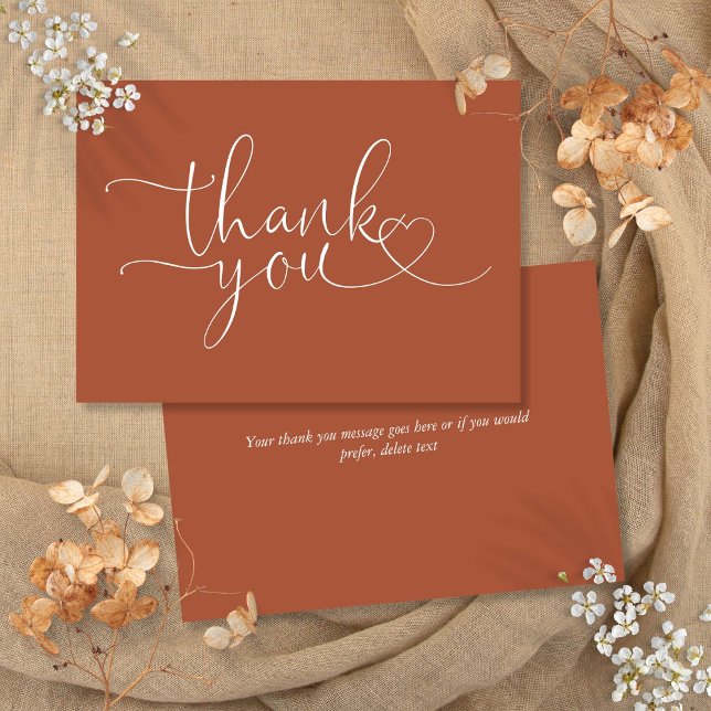 Tarjeta De Agradecimiento Guión elegante del corazón de Terracotta (Terracotta Elegant Heart Script Thank You Card)