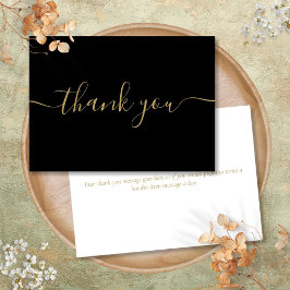 Tarjeta De Agradecimiento Guión elegante moderno simple negro y dorado