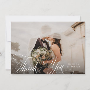 Tarjeta De Agradecimiento Guión elegante simple boda horizontal foto