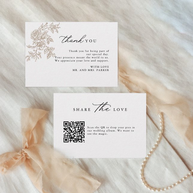 Tarjeta De Agradecimiento Guión floral Código QR Captura el Boda de amor (Subido por el creador)