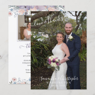 Tarjeta De Agradecimiento Guión floral de color acuarela morado de lavanda b