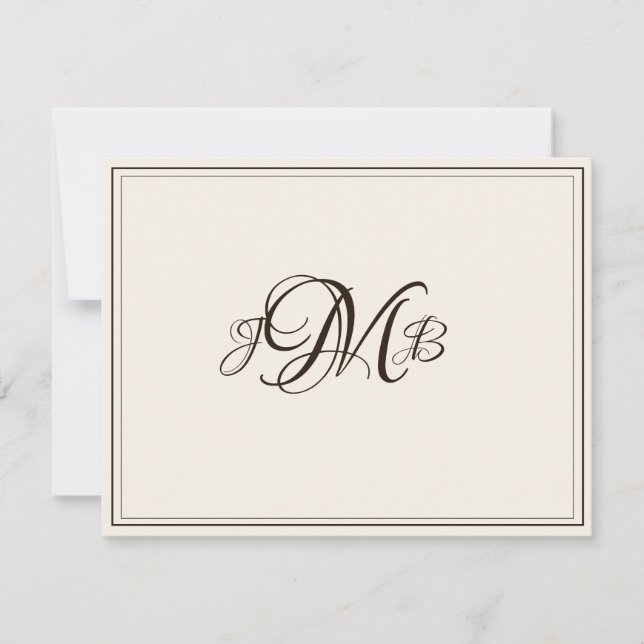 Tarjeta De Agradecimiento Guión floreciente de monograma clásico Ecru y sepi (Anverso)