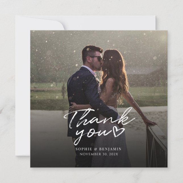 Tarjeta De Agradecimiento Guión fotográfico boda elegante (Anverso)