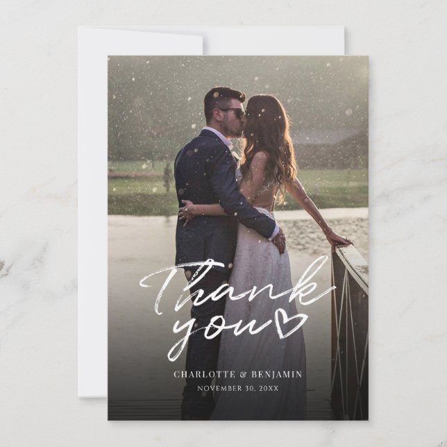 Tarjeta De Agradecimiento Guión fotográfico Boda moderno (Anverso)
