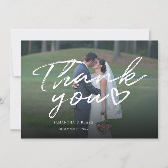 Tarjeta De Agradecimiento Guión fotográfico Boda moderno (Anverso)
