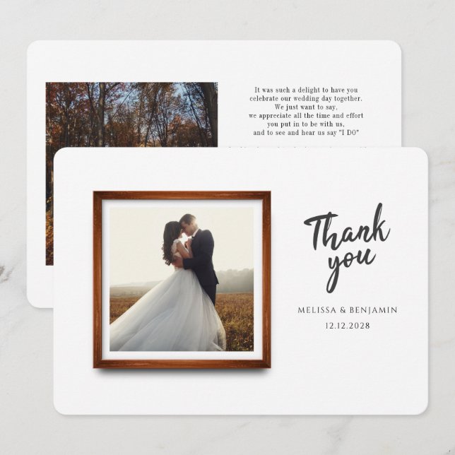 Tarjeta De Agradecimiento Guión fotográfico Boda moderno (Anverso / Reverso)