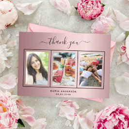 Tarjeta De Agradecimiento Guión fotográfico rosa negro de cumpleaños moderno