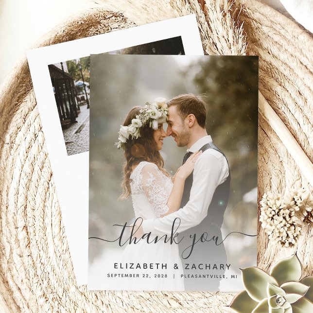 Tarjeta De Agradecimiento Guión gris Boda de 2 fotografías (Subido por el creador)