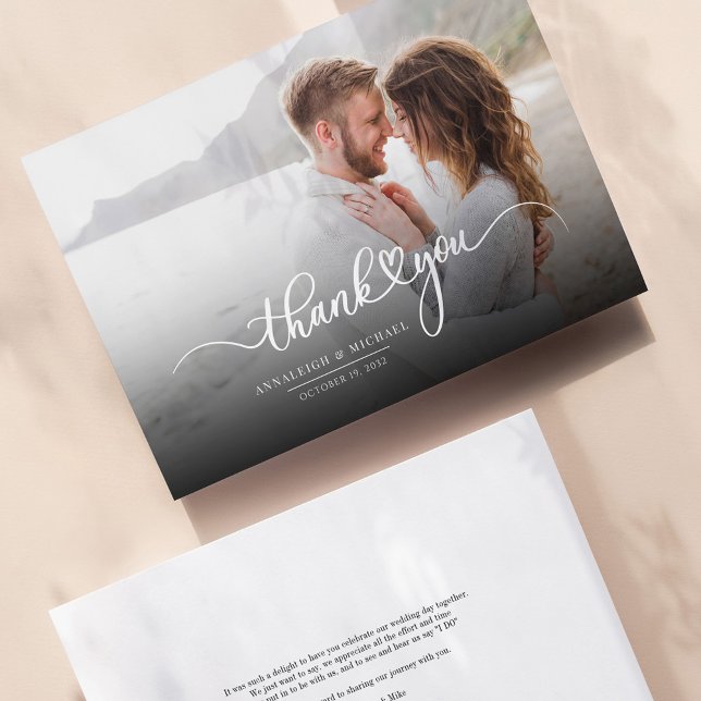 Tarjeta De Agradecimiento Guión manuscrito con foto de pareja boda (Couples Wedding Thank You Card)