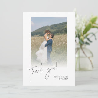 Tarjeta De Agradecimiento Guión Manuscrito Moderno Foto Limpia Boda