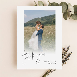 Tarjeta De Agradecimiento Guión Manuscrito Moderno Foto Limpia Boda