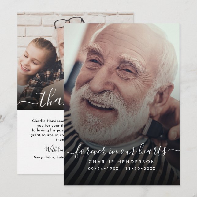 Tarjeta De Agradecimiento Guión manuscrito moderno Funeral/Muerte de 2 fotog (Anverso / Reverso)