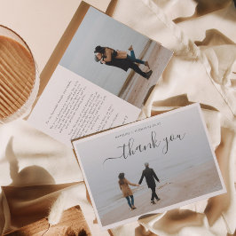 Tarjeta De Agradecimiento Guión minimalista con 2 boda de collage de fotos