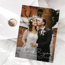 Tarjeta De Agradecimiento Guión minimalista del corazón blanco