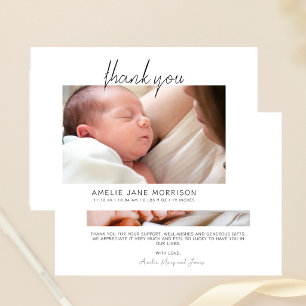 Tarjeta De Agradecimiento Guión minimalista moderno Fotos de bebé Nacimiento