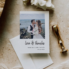 Tarjeta De Agradecimiento Guión Minimalista moderno y dos fotos | BODA