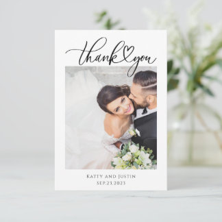 Tarjeta De Agradecimiento Guión minimalista personalizable Corazón Foto de b